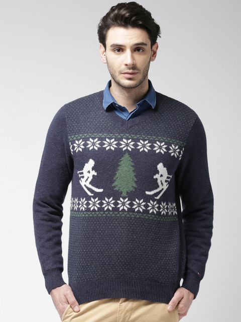 

Tommy Hilfiger Men Navy Blue Self-Design Sweater