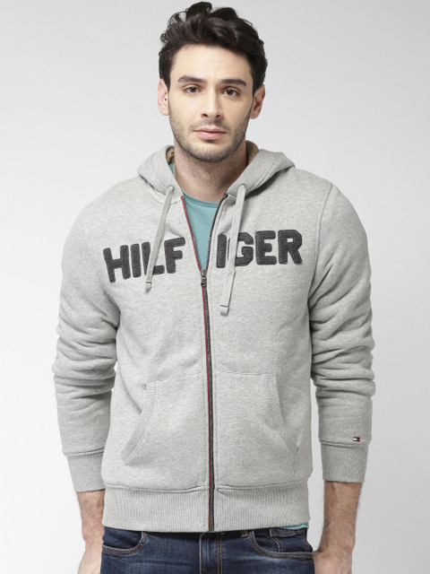 

Tommy Hilfiger Men Grey Solid Hooded Sweatshirt