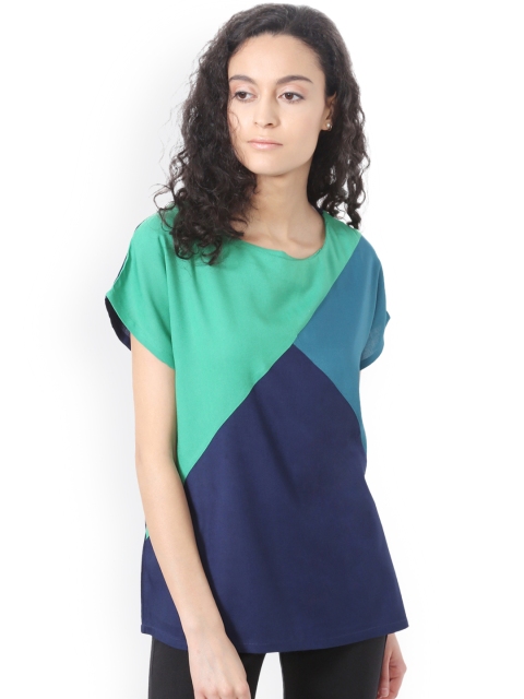 

People Women Blue & Green Colourblocked Top