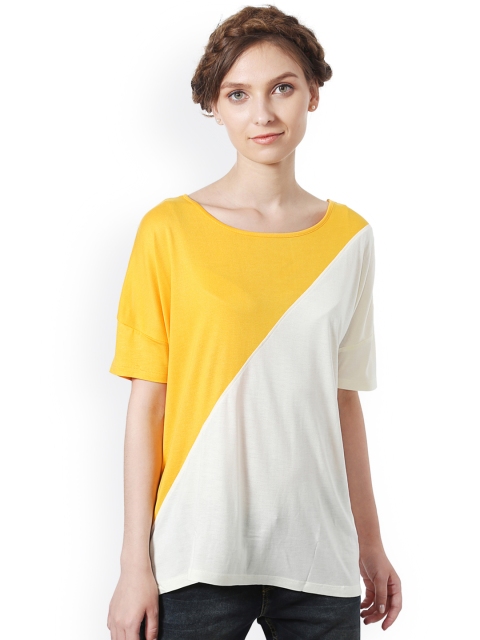 

People Women Yellow & White Colourblocked Top