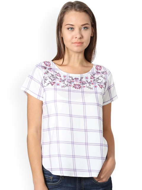 

People Women White & Grey Checked Top