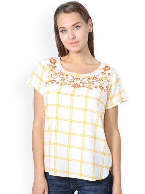 

People Women White & Yellow Checked Top