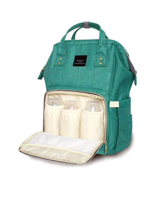 

HOUSE OF QUIRK Women Green Solid Fabric Diaper Bags