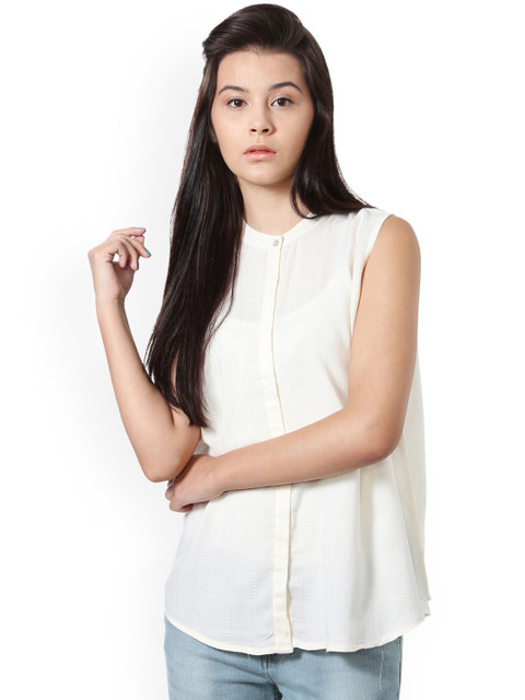 

People Women White Regular Fit Solid Casual Shirt