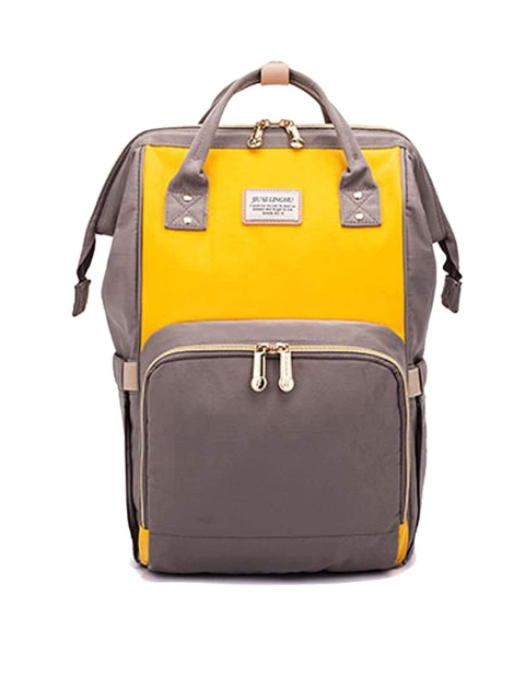 

HOUSE OF QUIRK Women Brown & Yellow Solid Water Resistant Diaper Bags