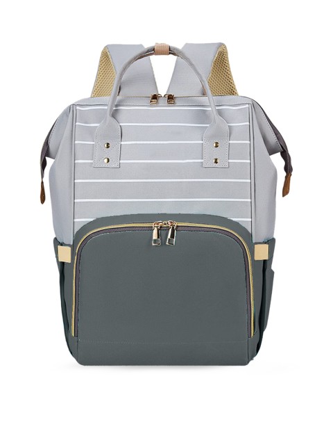 

HOUSE OF QUIRK Women Grey & White Striped Diaper Maternity Bags
