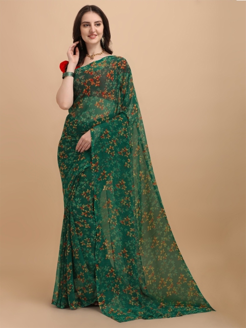 

LAGAAV Green & Orange Floral Tussar Saree