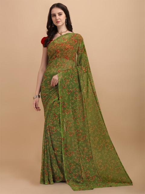 

LAGAAV Green & Red Floral Tussar Saree