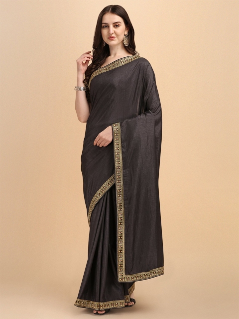 

LAGAAV Grey & Gold-Toned Embroidered Pure Silk Banarasi Saree