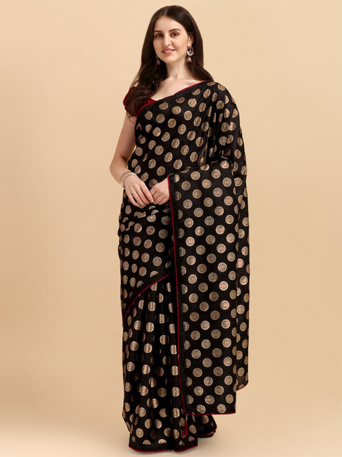 

LAGAAV Black & Red Floral Saree