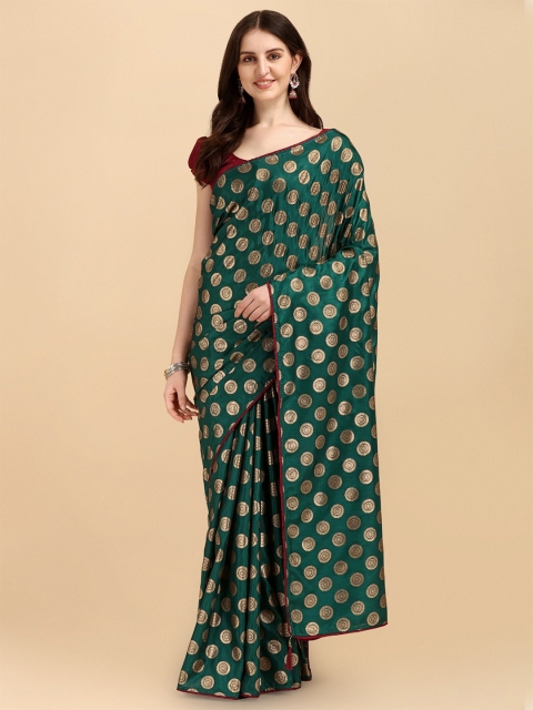 

LAGAAV Green & Gold-Toned Floral Saree