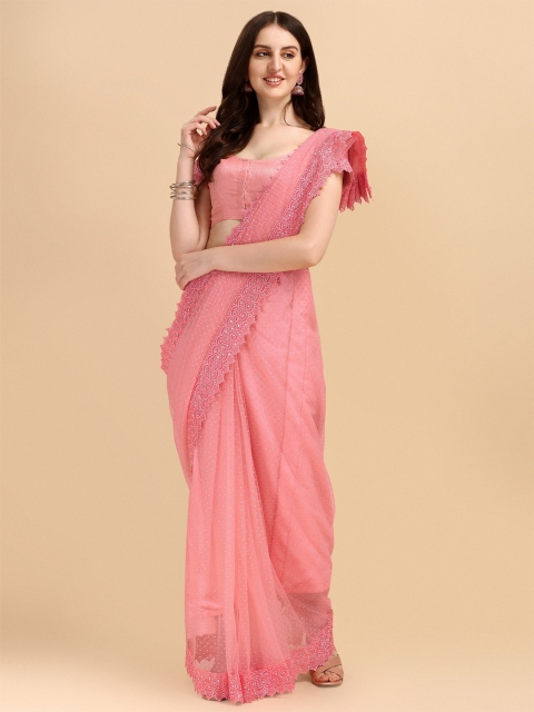 

LAGAAV Pink Embellished Embroidered Net Saree
