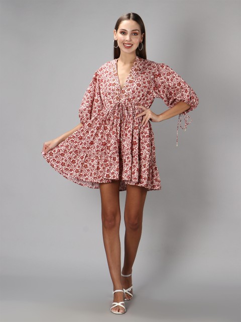 

Amagyaa Women Red Floral Fit & Flare Dress