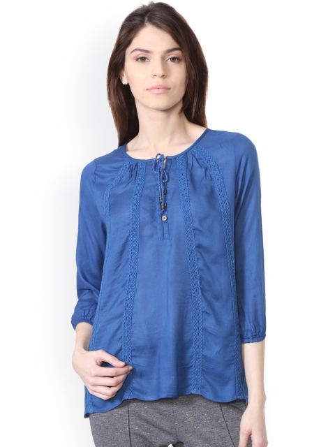 

People Women Blue Solid Top