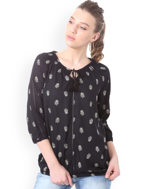 

People Women Black Printed Blouson Top