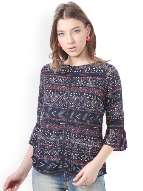 

People Women Navy Blue Printed Top