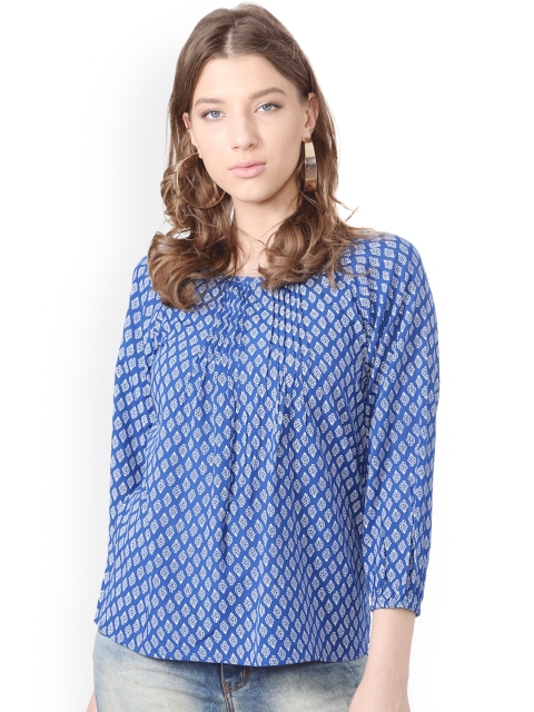 

People Women Blue Printed Top