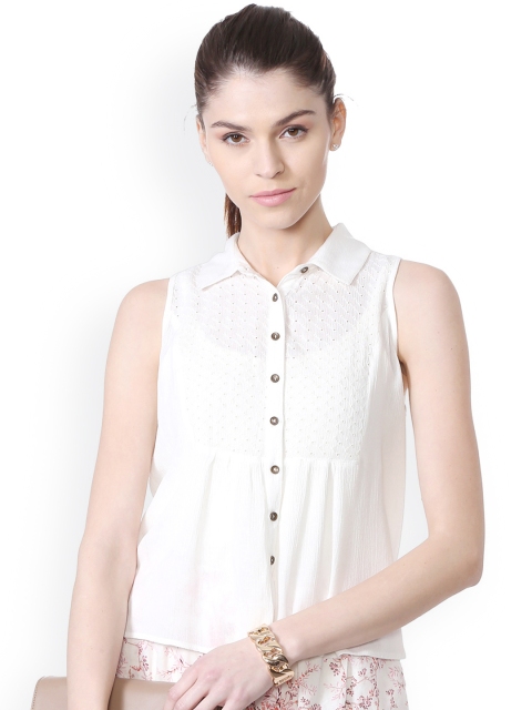 

People Women White Regular Fit Self-Design Casual Shirt