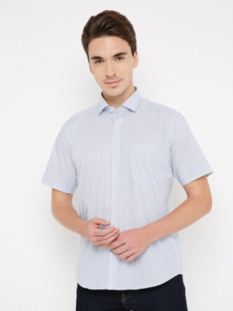 

MARK & ALBERT Men Blue Classic Slim Fit Micro Checked Cotton Casual Shirt