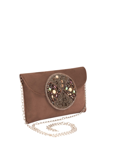 

INAAYA Brown Embroidered Envelope Clutch