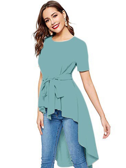 

LOOKFIELD Women Turquoise Blue High-Low Longline Top