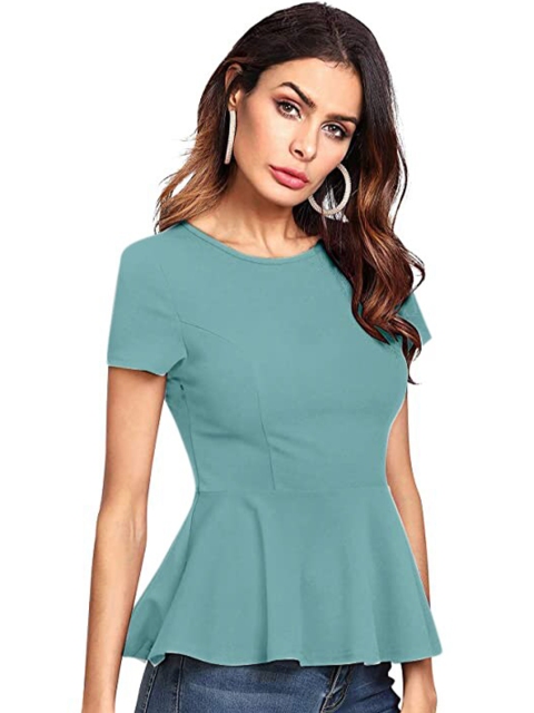 

LOOKFIELD Women Turquoise Blue Peplum Top