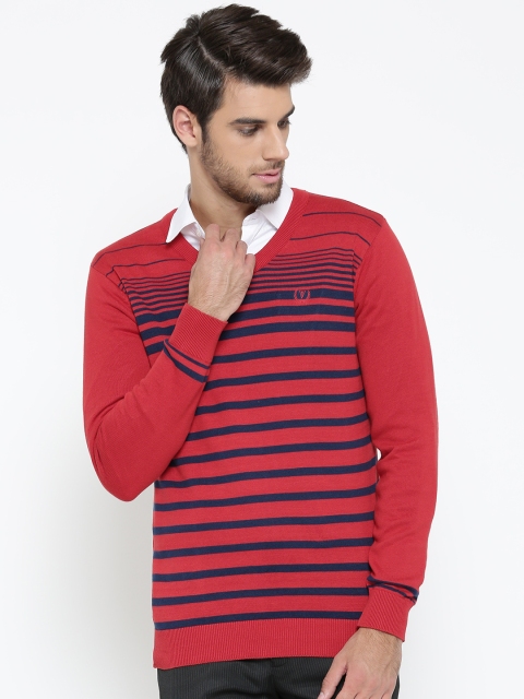 

Van Heusen Men Red & Navy Striped Sweater