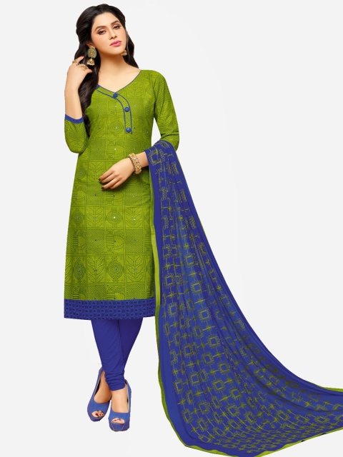 

mf Green & Blue Printed Unstitched Dress Material