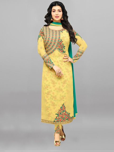 

mf Yellow Embroidered Semi-Stitched Dress Material