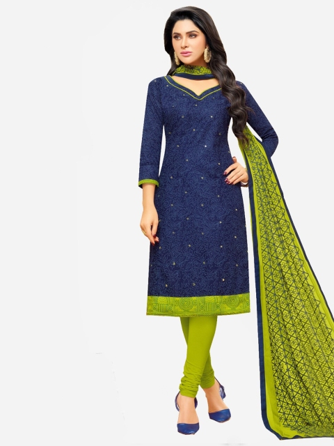 

mf Blue & Green Printed Unstitched Dress Material