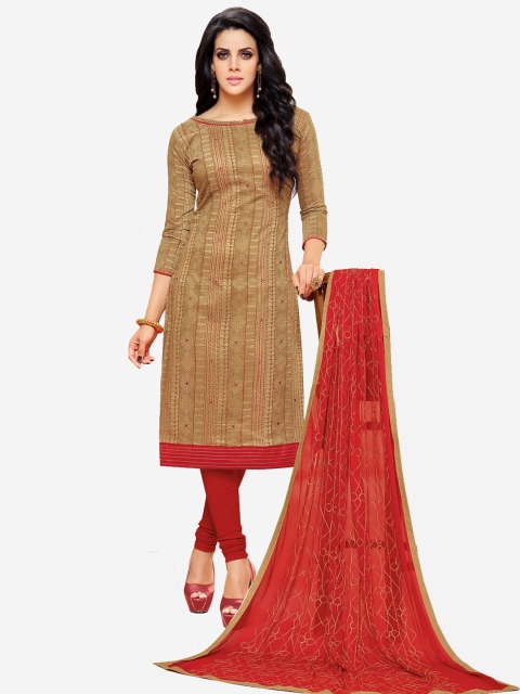 

mf Brown & Red Printed Unstitched Dress Material