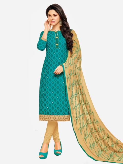 

mf Turquoise Blue & Beige Printed Unstitched Dress Material