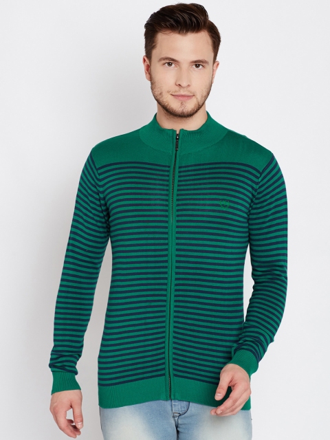 

Van Heusen Men Green & Navy Striped Cardigan
