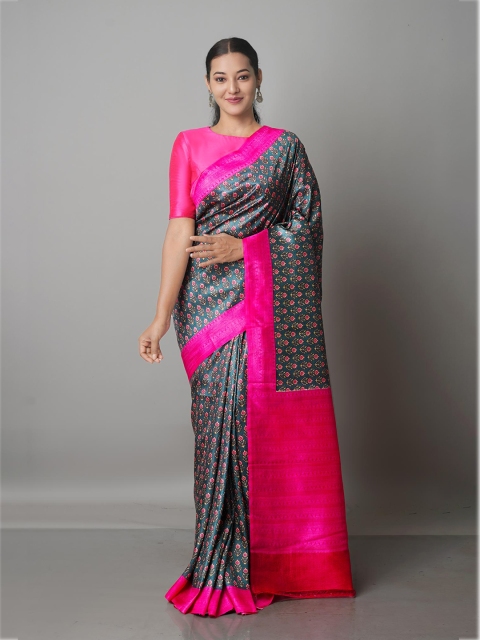 

Unnati Silks Grey & Pink Ethnic Motifs Pure Silk Mysore Silk Saree