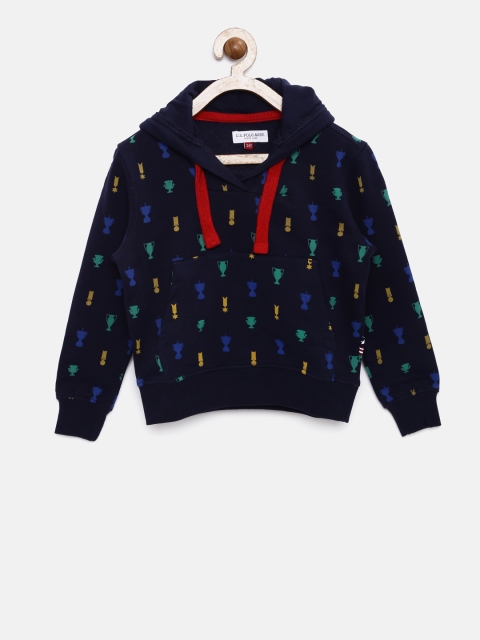 

U.S. Polo Assn. Kids Boys Navy Printed Hooded Sweatshirt, Navy blue