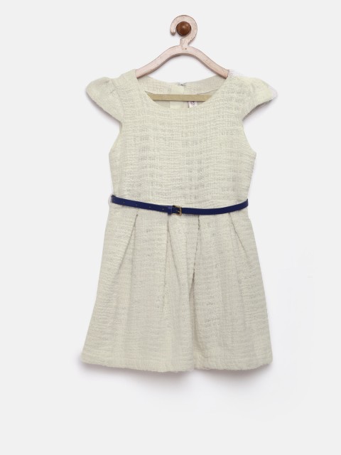 

U.S. Polo Assn. Kids Girls Off-White Self-Design Fit and Flare Dress