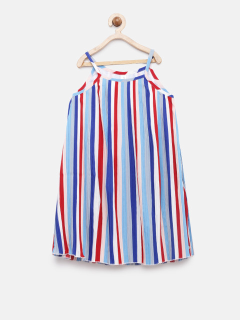 

U.S. Polo Assn. Kids Girls Multicoloured Striped A-Line Dress, Multi