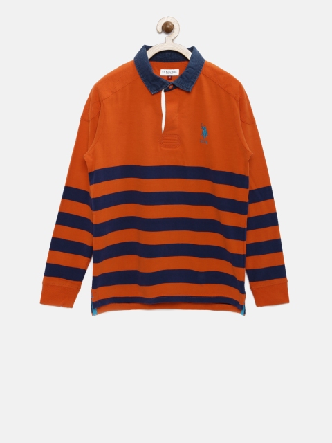 

U.S. Polo Assn. Kids Boys Coral Striped Polo Collar T-shirt