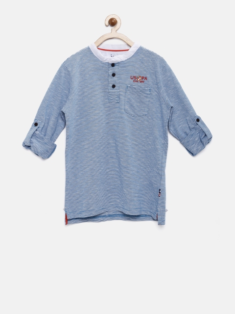 

U.S. Polo Assn. Kids Boys Blue Striped Henley Neck T-shirt