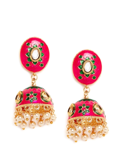 

PANASH Gold-Plated & Red Dome-Shaped Jhumkas