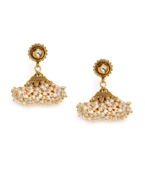 

PANASH Gold-Toned & Off-White Circular Jhumkas