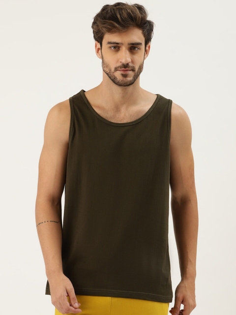 

Rodzen Men Olive Green Pure Cotton Raw Edge T-shirt