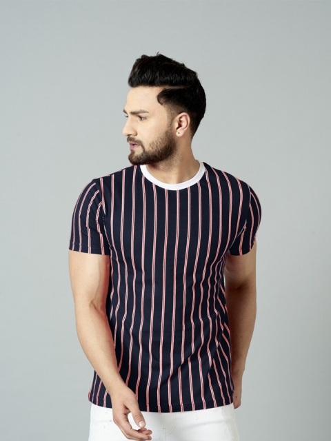

Rodzen Men Navy Blue Striped T-shirt