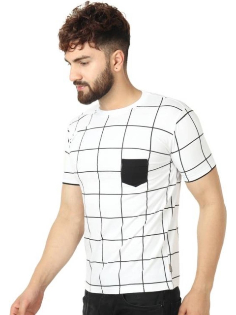 

Rodzen Men White Checked Monochrome Pure Cotton T-shirt