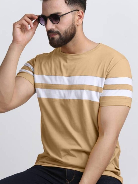 

Rodzen Men Cream-Coloured Striped Pure Cotton T-shirt