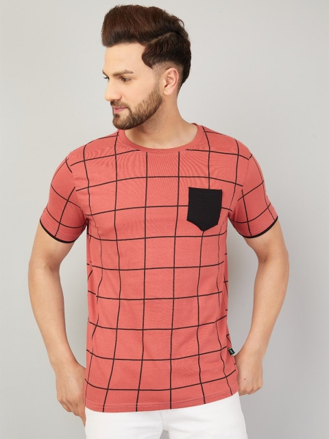 

Rodzen Men Rose Checked Pure Cotton T-shirt