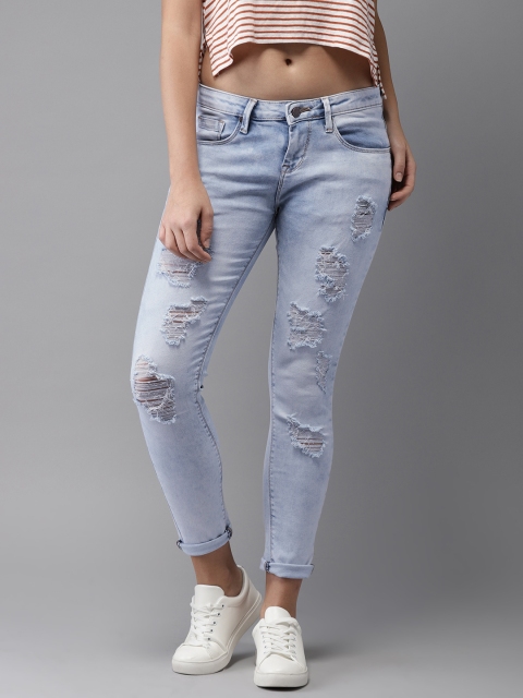 

HERE&NOW Women Blue Skinny Fit Mid-Rise Mildly Distressed Stretchable Jeans