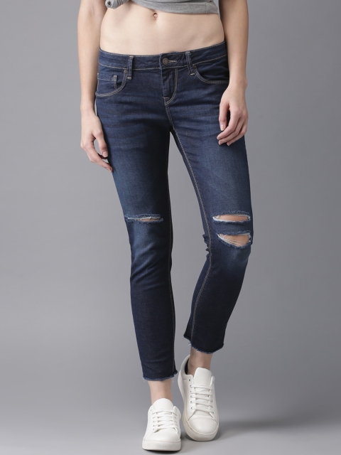 

HERE&NOW Women Blue Skinny Fit Mid-Rise Slash Knee Stretchable Jeans