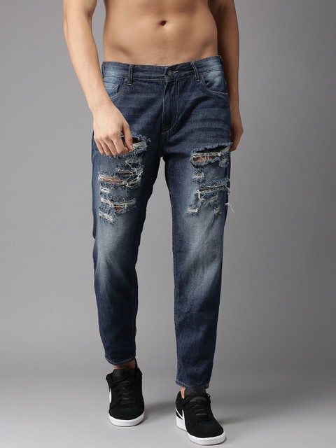 

Moda Rapido Men Blue Slim Fit Cropped Mid-Rise Highly Distressed Jeans