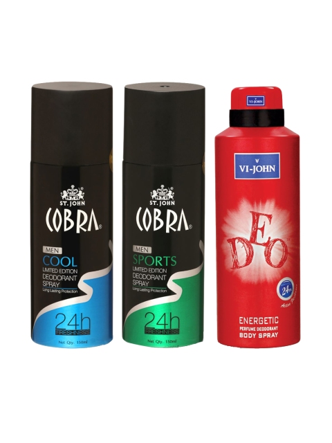 

VI-JOHN Men Set Of 3 Deo Energetic & Cobra Deo Sports & Cobra Cool Deodorant Body Spray, Multi
